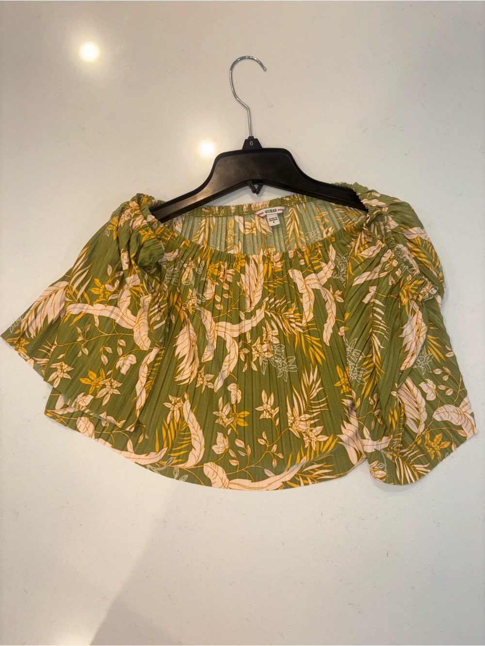 Guess Green Floral Off-Shoulder Crop Top